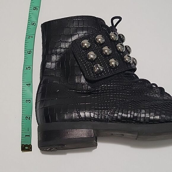 Schutz Croc Embossed Studded Lace Up Boots - Picture 15 of 16